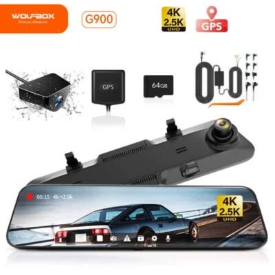 WOLFBOX G900 AutoKamera 4K Spiegel Dashcam Vorne und Hinten mit Hardwire-Kit