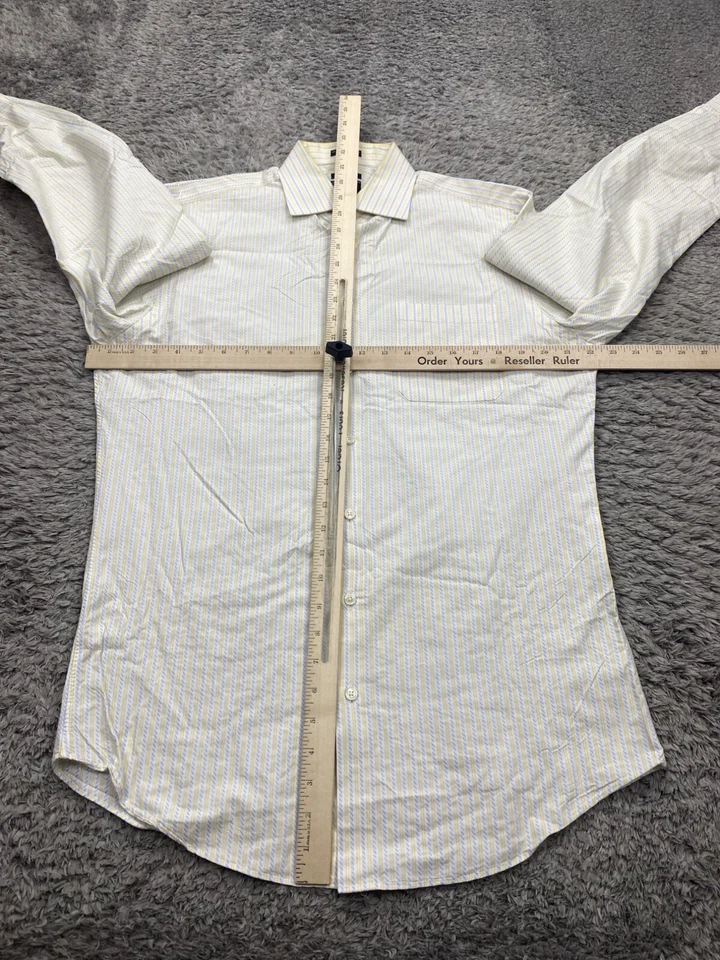 Camisa Neiman Marcus Hombre 16 34-35 Ajuste Ajustado Amarillo Espiga Rayas Oxford Foto 4 de 4