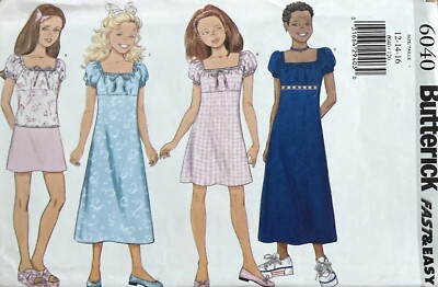 Butterick Pattern 6040 Fast Easy Girls Top Dress Skirt Size 12-16 Uncut