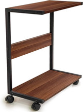 Vintage Wood PC Stand with Locking Wheels, 2-Tier CPU Holder for Desks