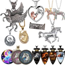 Equestrian Horse Pendant Animal Necklace Stallion Jewelry + Earrings