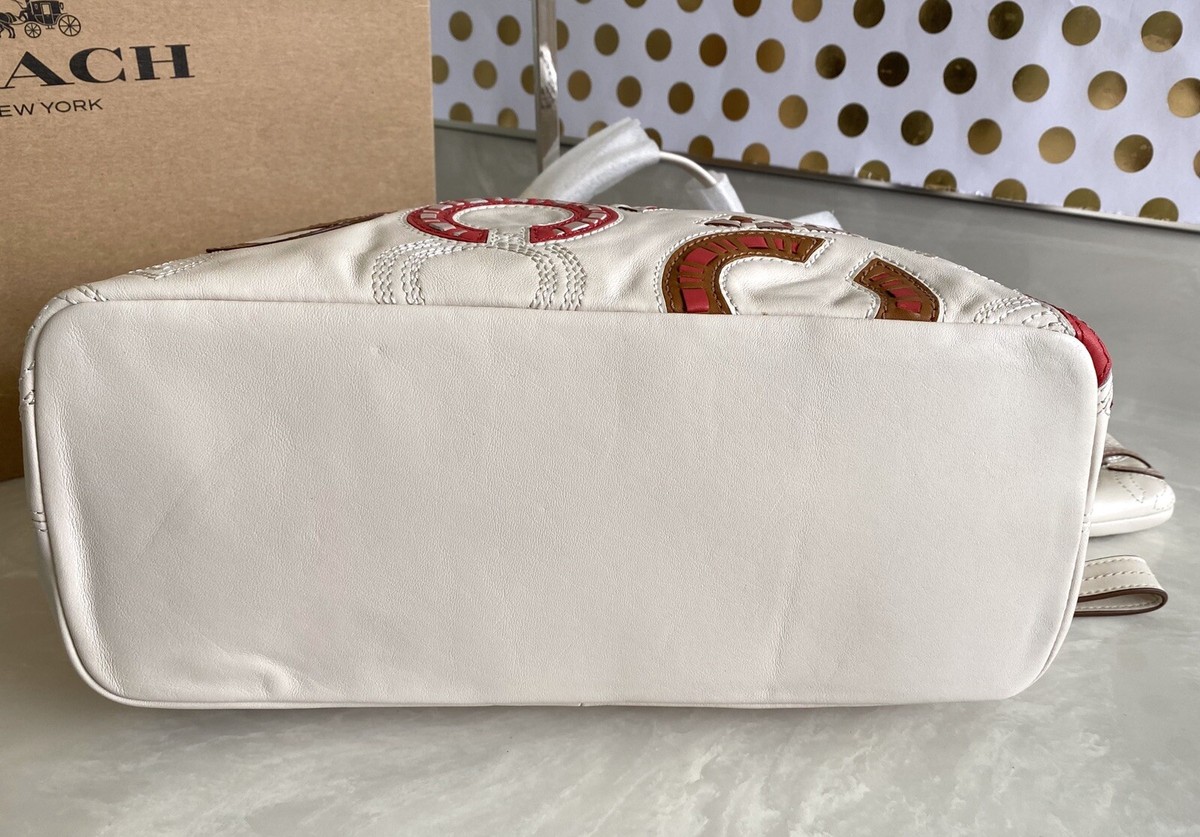 NWT COACH MADISON WHIPSTITCH PARCHMENT TOTE BAG & WRISTLET 22279
