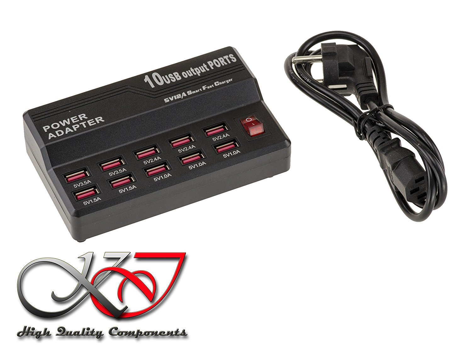 Stazione di Carica USB - 10 Porte - 60 Watt - 3.5A Max Per Porta