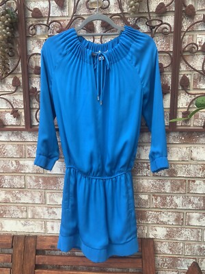 DVF Diane Von Furstenberg Mikino Pleated Mini Tunic Dress Sailor Blue Size 0.