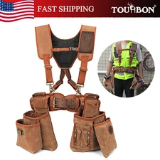 TOURBON Heavy Duty Tool Belt Pouches Build Suspender Electrician Carpenter Strap