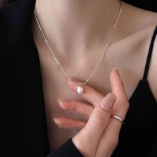 Freshwater Pearl Pendant Necklace Minimalist Style Clavicle Chain Women Jewelry