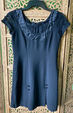 Little Black Party Mini Dress Tunic in Black with Lace Ruffle Neckline