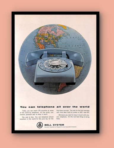 1964 Bell Telephone Vintage PRINT AD Globe Blue Map Retro Phone - Picture 3 of 4