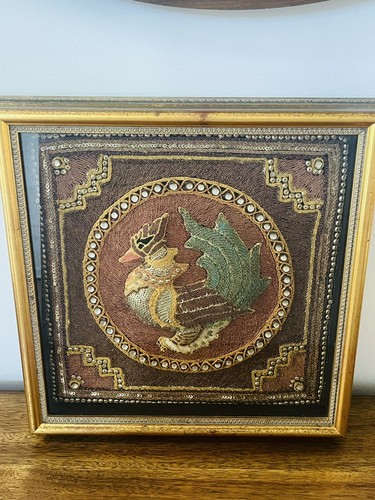 Antique Bird Duck Framed Tapestry Burmese Dynasty Kalaga - Picture 1 of 12