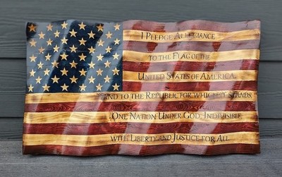 Rustic American Flag Wall Art Pledge of Allegiance Wooden Sign Patriotic USA Art