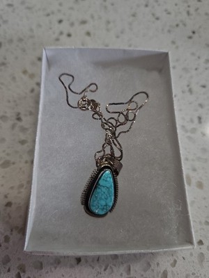 Navajo Pendant 925 Silver Natural Blue Turquoise Artist Signed Yazzie C.80's