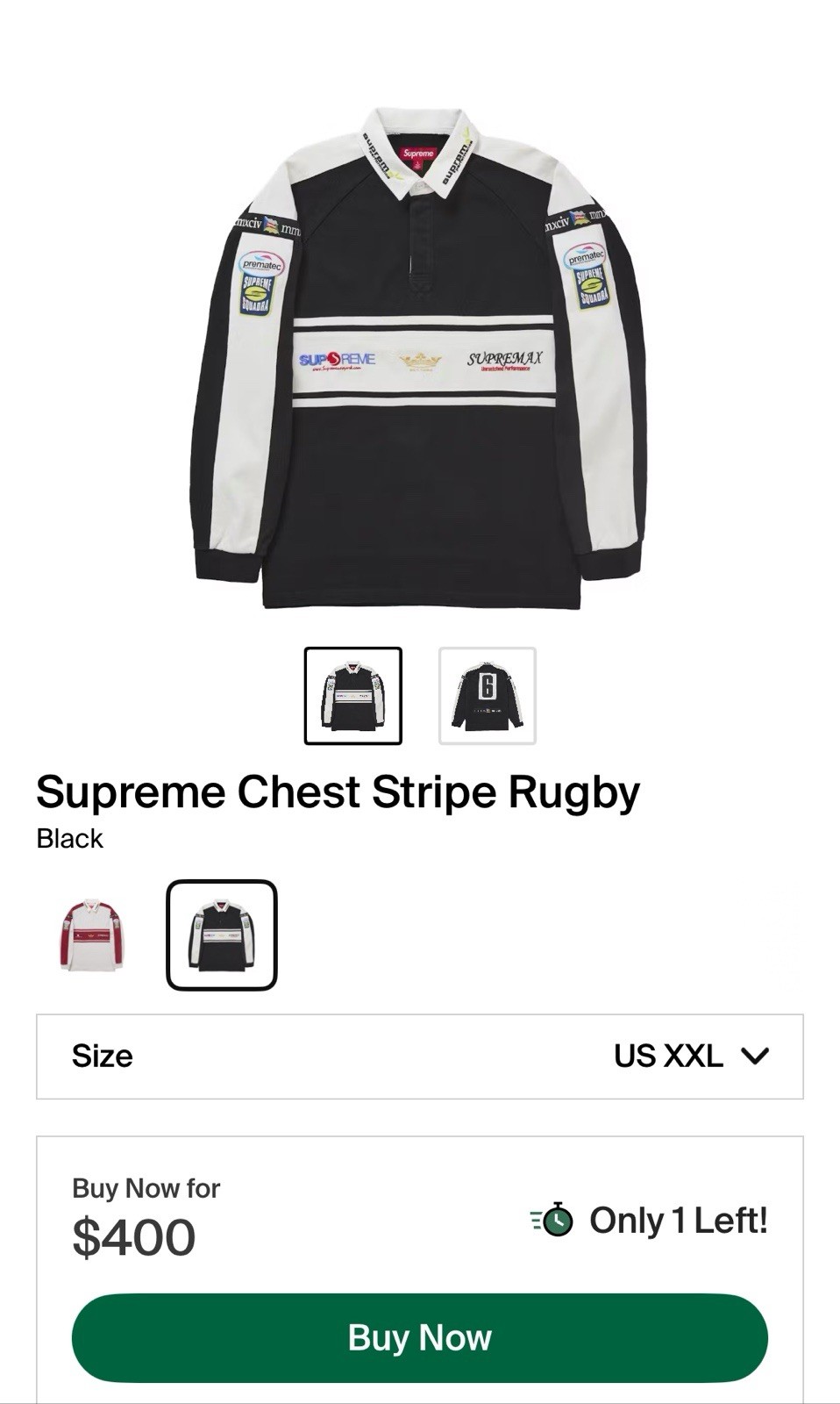 Supreme Chest Stripe Rugby Black SIZE XXL USED