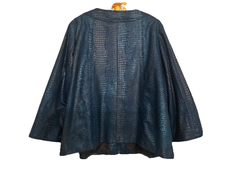 Chaqueta con cremallera estilo Susan Graver imitación cuero cocodrilo azul para mujer talla XL bolsillos Foto 3 de 4