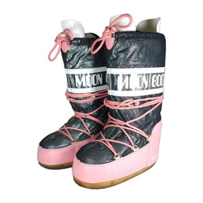 Moon Boot Women's Icon EU 35/38 US 5/7,5 Pink Silver Laceup Tall Ski Snow Boots 