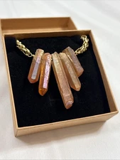 Luna Norte Aura Quartz Iridescent 5 Stone 18” Gold Tone Necklace