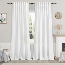 Nanspring White Linen Curtains 84 inches Long 52"W x 84"L Pack of 2 ,