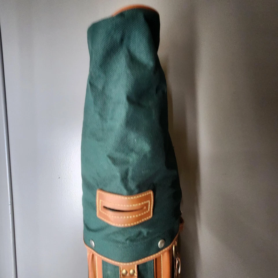 复古 Daiwa 绿色帆布皮革高尔夫包 45 英寸手提带经典复古保护壳 — 第 2/4 张图片