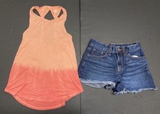 Girl's Old Navy Outfit Size 8 - Luxe Ombre Tank w/High Waist Jean Shorts EUC