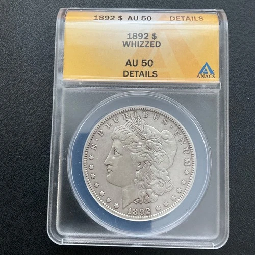 1892 AU50 Details Whizzed in ANACS Holder Morgan Silver Dollar Free Ship in USA