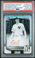 2025 Bowman Chrome Prospect Autographs Cam Schlittler B&W Shmr PSA 10/Auto 10