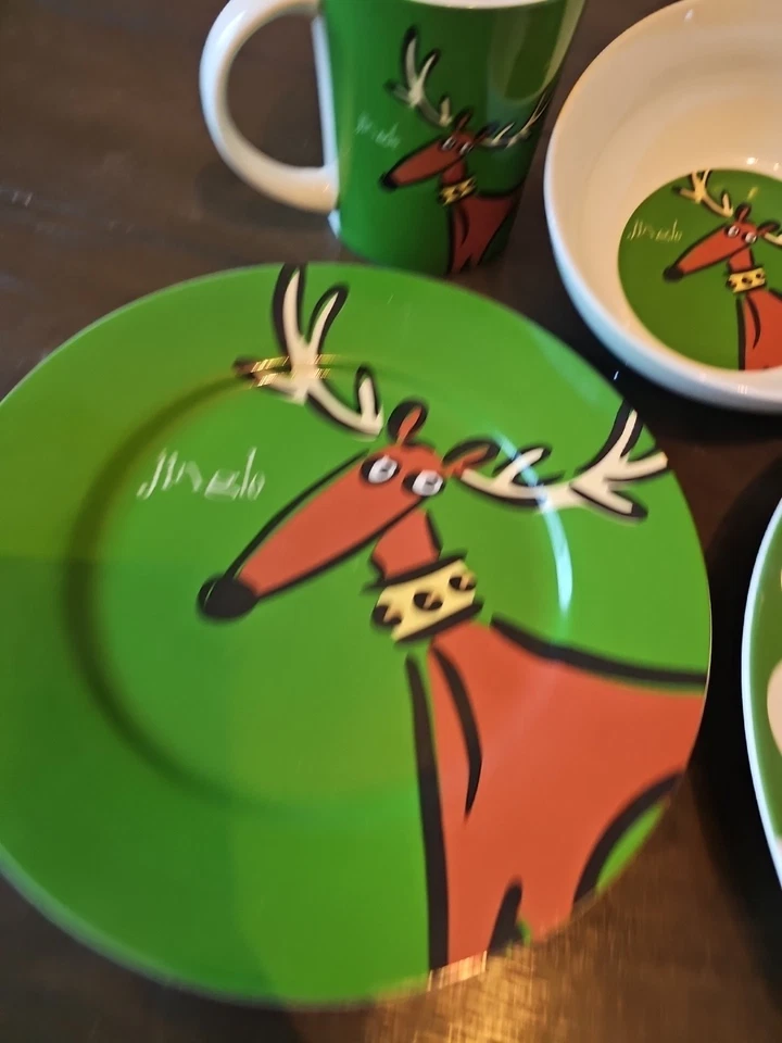 Juego de vajilla de Navidad Gibson Max & Lucy de gres Jingle Reindeer de 16 piezas NUEVO Foto 4 de 4