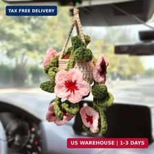 Cute Crochet Cherry Blossom Hanging Plant For Car Accessories Aesthetic Decor R Cute Crochet Cherry Blossom Hanging Plant For Car Accessories Aesthetic Decor R