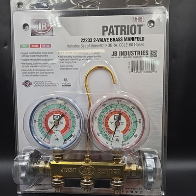 #ad JB Industries Patriot 22233 2 Valve Brass Manifold Gauge Set w Kobra Hoses J12 $109.99