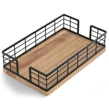 Wican Guest Towel Holder Tray for Bathroom Acacia and Iron Napkins Holder for...