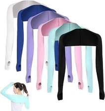 6 Pieces Cooling Shawl Arm Sleeves Sun Protection with Finger Hole Anti-UV, C...