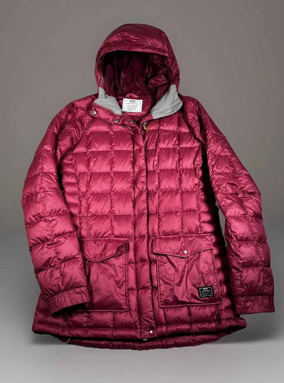 Nike Down 800 Insulated Park Jacket Youth Girl L (11-13) Burgundy Full Zip Hood
