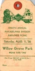 1956 Reading Lines Employee Picnic Tag Willow Grove Park PA Railroad
