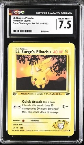2000 Pokemon Gym Challenge Lt. Surge's Pikachu 1st Edition #84 CGC 7.5