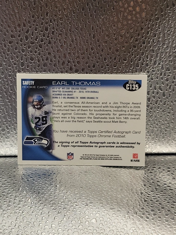 2010 Topps Chrome Earl Thomas III #C135 Rookie Autographs (AU, RC) 🔥 - Image 2 of 2