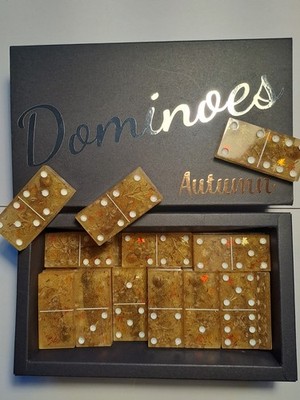 REDUZIERT.   28 DOMINOS HERBST. GOLDPIGMENT, ECHTE SAMEN AHORNBLATT 6/6, VERPACKT