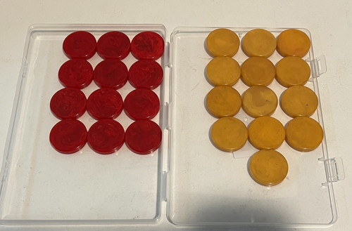 Lot of 25 Red Swirl Butterscotch Swirl Bakelite Backgammon Chips 125 X G2U