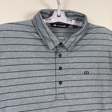 Travis Mathew Mens Large Striped Golf Polo Shirt Performance Short Sleeve Blue
