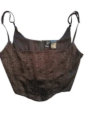 Y2K Windsor Women's Black Sequin Beaded Black Tank Top Camisole Corset Sz M