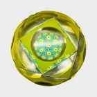 Yellow Murano Faceted Glass Paperweight Teal Millefiori Floral Center & Geometri