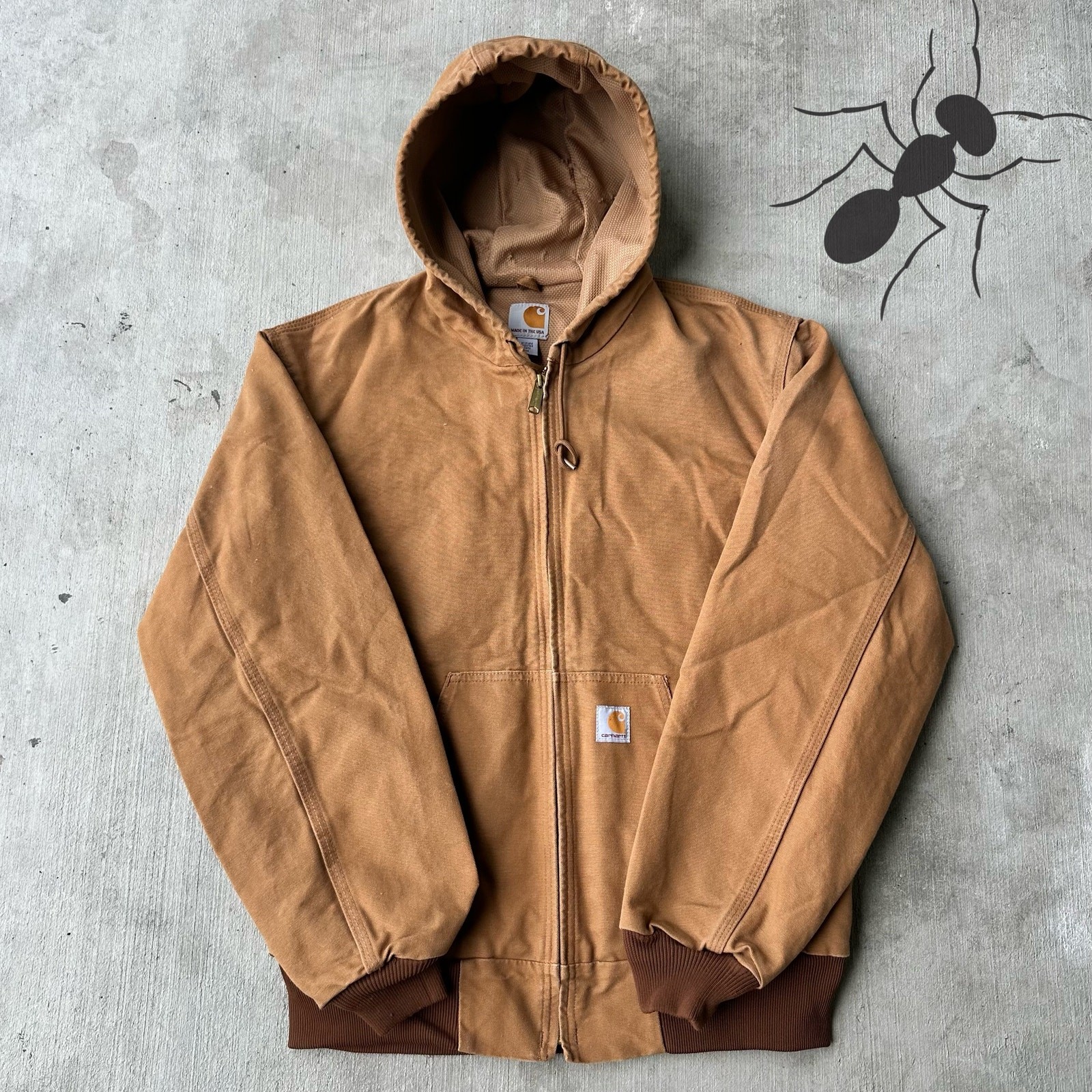 Vintage Y2K Brown Carhartt Hooded Work Jacket for Active Wear