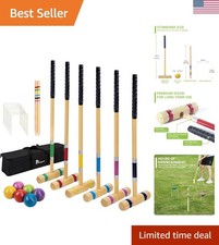 Deluxe 28-Inch Croquet Set - 6 Players with Easy Carry Bag Anti-Slip Handles