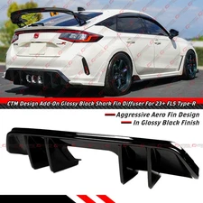 For 23-25 Honda Civic Type-R FL5 CTM Gloss Black Shark Fin Rear Bumper Diffuser