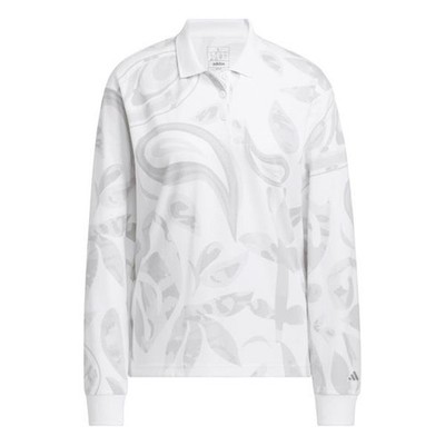 Adidas Polo Shirt Womens Go-To Long Sleeve White Gray Casual NWT $85