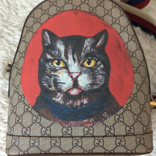 Gucci Gg Supreme Mystic Cat Backpack Leather Designer Rucksack Travel Bag - Picture 10 of 10