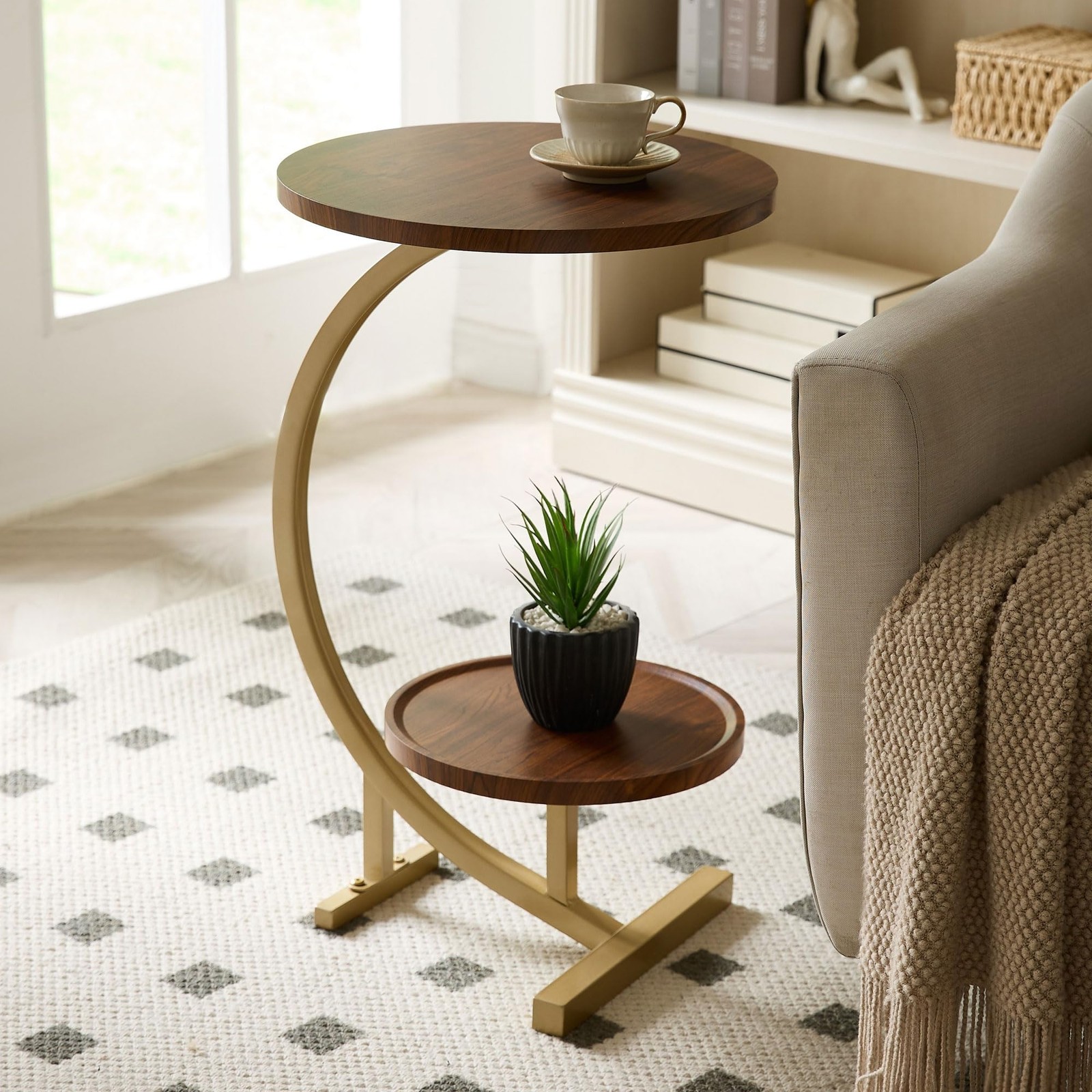 Kings Brand Furniture C-Shaped Side End Table for Snack Drin