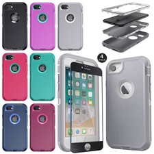 For iPhone 8 Rugged Case Hybrid Soft Phone Cover 3in1 Layers / Screen Protector