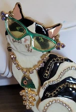 LATR Lunch at the Ritz 2Go Large Enamel & Rhinestones Cat Brooch Pin