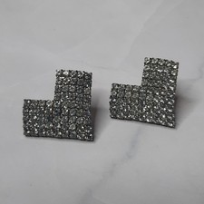 Silver and Rhinestone Geometric Heart Earrings