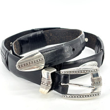 Brighton 98053 Salina Taper Silver  Black Leather Belt Size 34 Vtg 1998