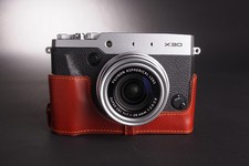 Genuine real Leather Half Camera Case bag cover for FUJI X30 Bottom Openning.