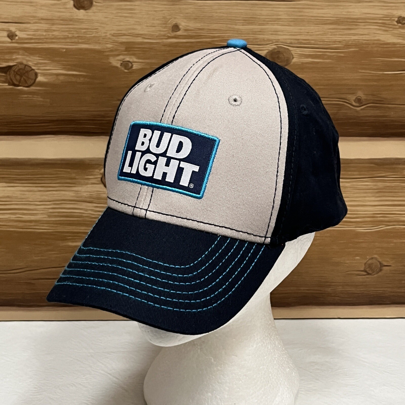 Bud Light Patch Hat Cap Strap Back Beige Blue Bee… - image 1